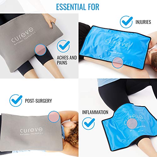 Extra Large Ice Pack for Injuries, Reusable Hot & Cold Therapy Gel Pack – Large Cold Pack for Back, Shoulder, Knee & Hip Pain by Cureve – Includes Soft Cover, 21" x 13"