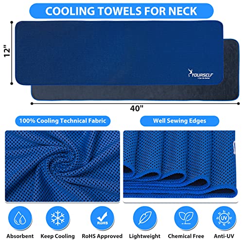 SYOURSELF Cooling Towel for Instant Relief Cool Bowling Fitness Yoga Towel-40 x12 Use as Cooling Neck Headband Bandana Scarf,Stay Cool for Travel Camping Golf Football &Outdoor Sport(Dark Blue)