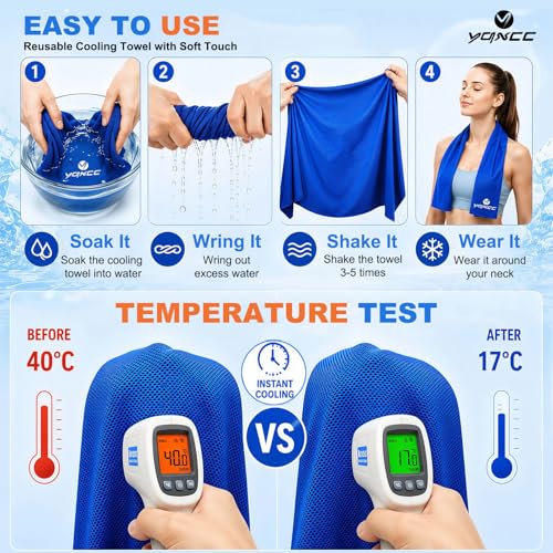 YQXCC 4 Pack Cooling Towels (40"x12"), Ice Cool for Neck & Face | Soft Breathable Microfiber, Instant Cool Sports Towel for Gym, Yoga, Golf, Running, Camping, Outdoor Activities & Hot Weather