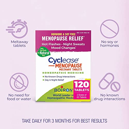 Boiron Cyclease Menopause for Relief from Hot Flashes, Mood Changes, Night Sweats, and Irritability - 120 Count (2 Pack of 60) | For Hot Flashes, Mood Changes, Night Sweats, and Irritability. Size: 120 Count (2 Pack of 60).