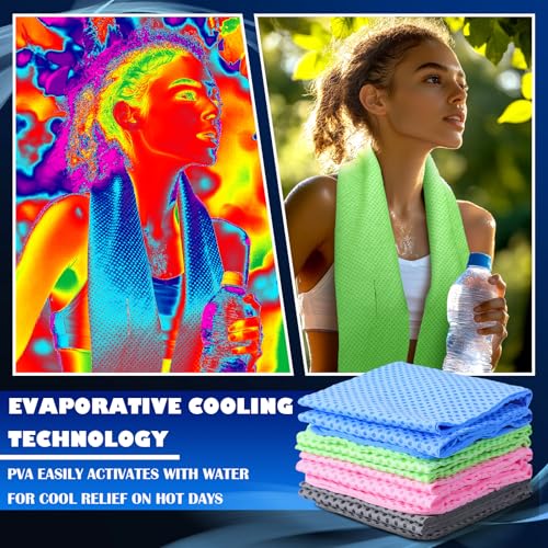 Peryiter 4 Pcs Cooling Towel PVA Cooling Neck Wraps Instant for Neck 34x4 in Long Lasting Reusable Breathable Chilly Towel for Yoga Sport Running Gym Workout Camping Fitness(Blue,Green,Red,Grey)
