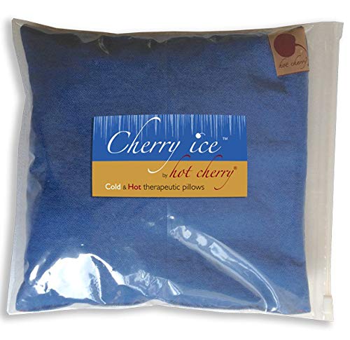 Cherry Ice Hot/Cold Therapy Square Pillow Blue Denim in Freezer Bag | First Aid, Joint Relief, Hot Flashes, Reduces Inflammation/Body Temp, Freezable-Microwavable-Washable FSA/FHA