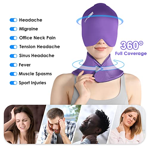 ComfiTECH Cold Cap and Neck Ice Pack Wrap Gel Combo, Care Package for Head and Cervical, Purple | Pliable after Frozen, Cold Cap & Cervical Cold Pack, Relieve Head & Eye, Stiff Neck, Office Tension, Sports Soreness
