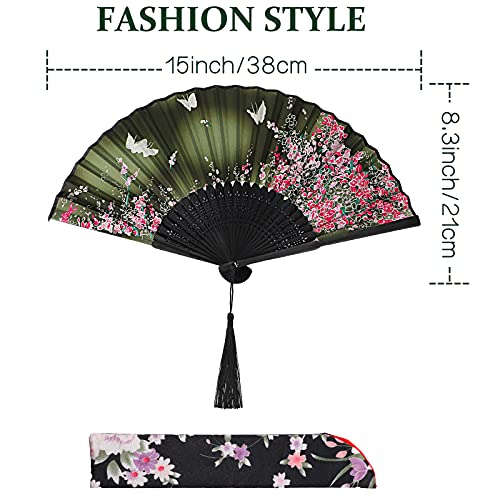 Zonon 4 Pack Hand Held Folding Fans for Women Silk,Lively