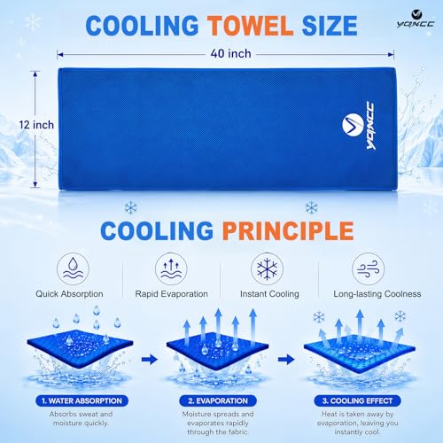 YQXCC 4 Pack Cooling Towels 40"x12", Cold Cool for Neck & Face | Cooling Neck Wraps, Soft Breathable Microfiber Chilly Towels, Ideal for Gym, Yoga, Golf, Running, Camping & Hot Weather