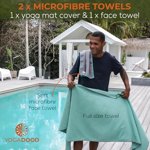 72" x 26.75" Long Hot Yoga Mat Towel Plus Compact Face Towel | Hot Yoga Essentials - Absorbent, Microfiber Material for Workout, Gym - Pack of 2 Yoga Towels - Grip Improves with Sweat