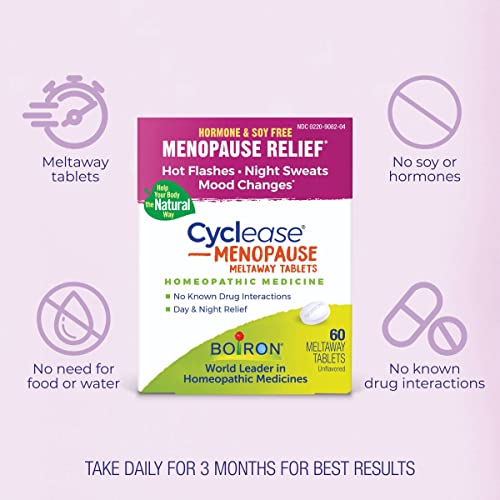 Boiron Cyclease Menopause Tablets for Relief of Hot Flashes, Night Sweats, Irritability, and Mood Swings - 60 Count | For Hot Flashes, Night Sweats, Irritability, and Mood Swings. Size: 60 Count.
