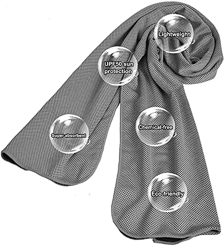 2 Packs Cooling Towel (40"x 12"), Microfiber Cool Towel, Soft Breathable Chilly Towel Stay Cool for Yoga, Sport, Gym, Camping, Fitness, Running & More Activities, Grey