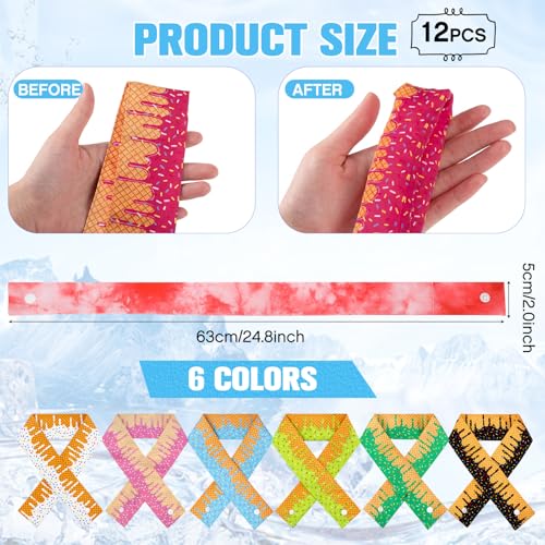 Hanaive 12 Pcs Cooling Neck Wraps with Button Tie Dye Neck Cooler for Hot Weather Ice Cooling Bandana Scarf for Summer Men Women (Ice Cream Drip)