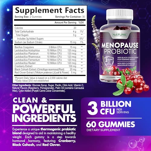 Menopause Supplements for Women - Menopause Probiotic Gummy - Women’s Menopause Relief for Hot Flashes, Night Sweats & Mood Swings with Black Cohosh & Cranberry - Non-GMO, Vegan - 60 Gummies