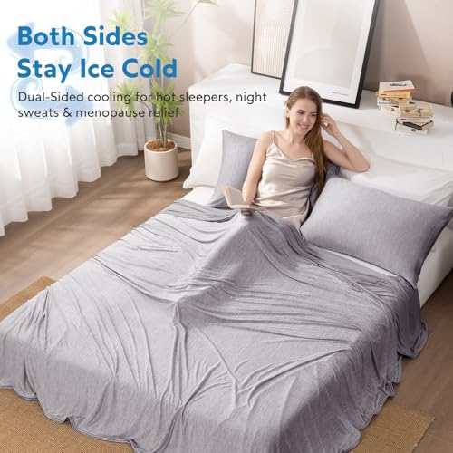 HOMFINE Cooling Blanket for Hot Sleepers Twin Size, Grey 60"x80" | Dual-sided mica nylon cool, Q-Max 0.439 instant cool, Lightweight & breathable for night sweats & menopause, Machine washable