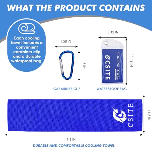 CSITE 4 Pack Cooling Towels (47"x12") for Neck and Face, Ice Towel for Hot Weather, Soft Breathable Chilly Gym Towels, Microfiber Towel for Work Out, Yoga, Running, Camping & More Activities