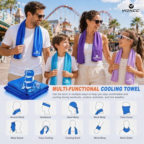 YQXCC 4 Pack Cooling Towels (40"x12"), Ice Cool for Neck & Face | Soft Breathable Microfiber, Instant Cool Sports Towel for Gym, Yoga, Golf, Running, Camping, Outdoor Activities & Hot Weather