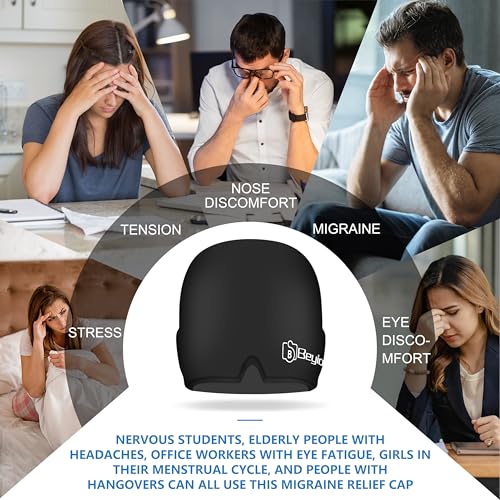 Migraine Relief Cap, All Around Gel Covered Reusable Headache Relief Cap, Black Migraine Cap for Headache Relief, Puffy Eyes | Migraine Relief Products, Shade, 360 Degree Surround, Multiple wearing methods,for Headache Relief, Puffy Eyes and Tension