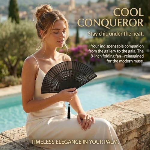 Zolee Hand Fan for Women Foldable - Folding Japanese Chinese Fan with Case - for Hot Flashes, Dance, Decoration, Fashion Accessories, Festival, Gift (Sexy Black)