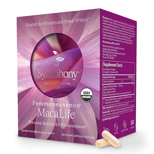 Femmenessence MacaLife – Clinically Proven Perimenopause Supplement for Women – Natural Hormone Balance, Mood, Hot Flashes & Night Sweats Relief – 120 Organic Vegan Capsules (60 Day Supply)