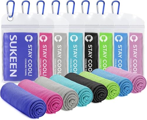 Sukeen 8 Pack Cooling Towels (40"x12"), Cooling Towels for Neck and Face, Microfiber Soft Breathable Chilly Ice Towel, Sweat Towel for Gym, Yoga, Sports, Golf, Camping, Running, Fitness, Workout