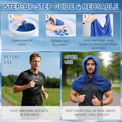 Cooling Hoodie Towels (2-Pack) - Reusable, Sweat-Absorbing Cooling Wrap for Neck & Face. Instant Cold Towel for Gym, Sports, and Hot Weather Activities