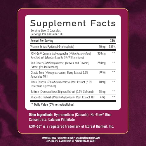 Perimenopause Support for Women Supplement, Hormone Balance, Mood & Sleep | Cycle Regularity & Cooling Support, Black Cohosh Vitex & Saffron, Peri Menopause Supplements for Women, Non-GMO, 60 Capsules