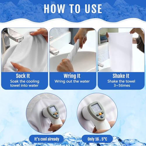 Hosuly 6 Pack Cooling Towel 40" X 12", Cool Neck Wrap,White | Cooling Rag for Neck and Face, Ice Breathable Chilly Towels, Portable Bag, Quick Cooling for Hot Weather