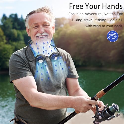 HandFan 10000mAh Portable Neck Fan Rechargeable, 48Hrs Long-Lasted Wearable Personal Fans, Hands Free Necklace Fans, Hanging Cooling Fan for Travel, Hiking, Fishing, Gifts for Women Men