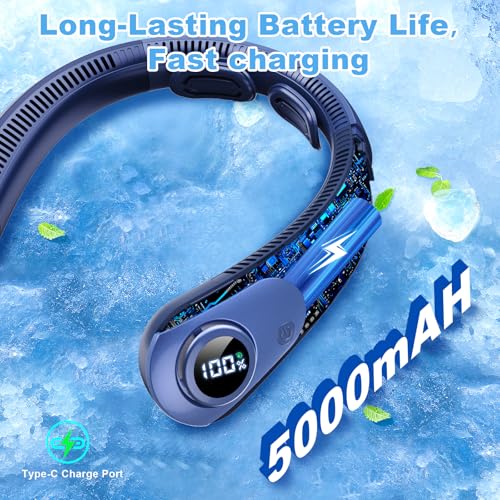 Portable Neck Fan that Blow Cold Air, LED Display, Rechargeable Hands-Free Wearable Cooling Personal Fan, 5 Speed, Neck Support, Bladeless Neck Air Conditioner, Gifts for Women/Men, Hot Flashes