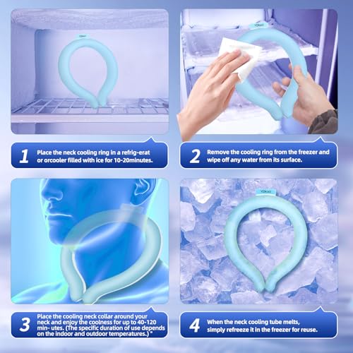 Neck Cooling Tube, Wearable Body Cooler Freeze Below 64°F with Insulated Bag, Reusable Cooling Neck Wraps for Summer, Outdoor Sports, Hiking, Travel, Hot Weather Relief for Men & Women (Blue)
