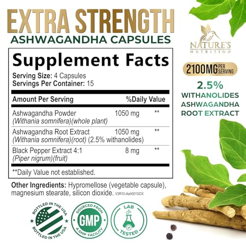 Ashwagandha Supplements - Premium Ashwagandha Capsule for Women & Men, Natural Antioxidant Support Ashwa Root Extract, Extra Strength Calm Support with Black Pepper, Vegan - USA Bottled - 60 Capsules