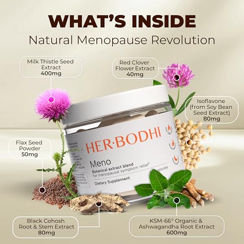Her Bodhi Meno Menopause Supplement for Women, Hormone-Free, 60 Capsules | Soy Isoflavones, Black Cohosh & KSM-66 Ashwagandha to support comfort through hot flashes and night sweats; vegan*
