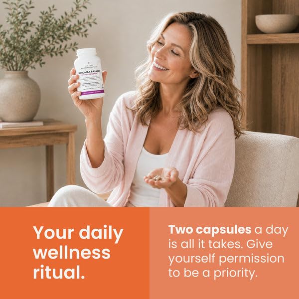 VITASEI Menomax Balance Menopause Support Supplement – 60 Capsules | Formulated with Ashawaganda, Vitamin B6, Red Maca, Red Clover & Genistein, Supports Hormonal Balance & Vitality for Women