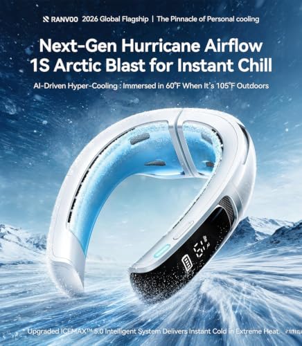 AICE LITE MAX 2026 AI Neck Air Conditioner, Real AC Neck Cooling Fan, White | [No.1 Coolest & Most Durable] 6000mAh Rechargeable Immersive Neck Cooler for Extreme Heat, Work, Travel