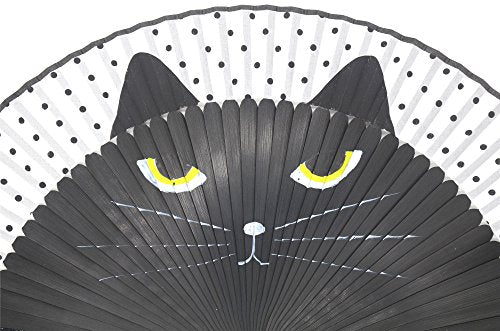 OMyTea Hand Fan Foldable for Women, Japanese Chinese Folding Fan, Black Cat