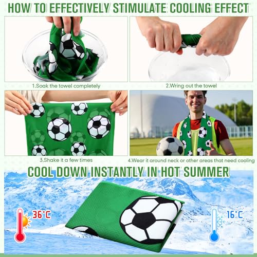 12 Set Soccer Cooling Towels with Pouch 40x12 Inch Microfiber | Ice Towel for Team Gifts and Party Favors, Bulk Pack with Storage Pouch, Quick Dry for Athletes and Outdoor Sports