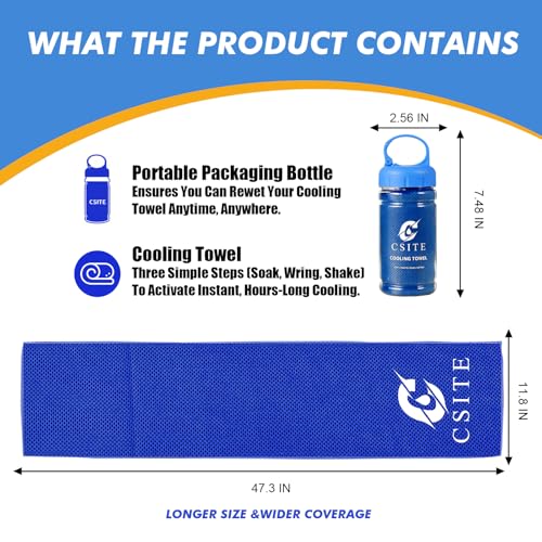 CSITE Cooling Towels (47"x12") for Neck and Face, Ice Towel for Hot Weather, Soft Breathable Chilly Gym Towels, Microfiber Towel for Work Out, Yoga, Running, Camping & More Activities（Dark Blue）