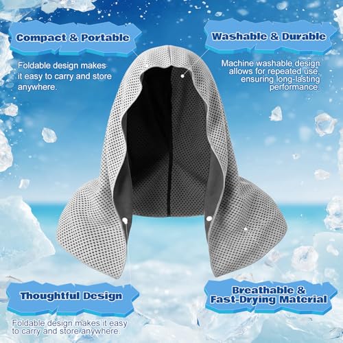 Honoson 20pcs 20Pcs Cooling Hood Towel,Dark Gray, Light Gray, White, Black | 12x25Inch Hoodie Towel Bulk for Neck Face 40x12 Inch Quick Dry Sweat Towels Instant Ice Cold Towel for Hot Weather Yoga Gym