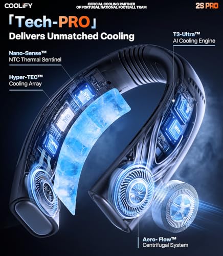 TORRAS Coolify 2S PRO #1 Neck Cooler & Neck Air Conditioner, Black | #1 Ice-feel neck cooling fan. Thoughtful gift for women & mom. Perfect for garden, travel, festivals & hot flashes.