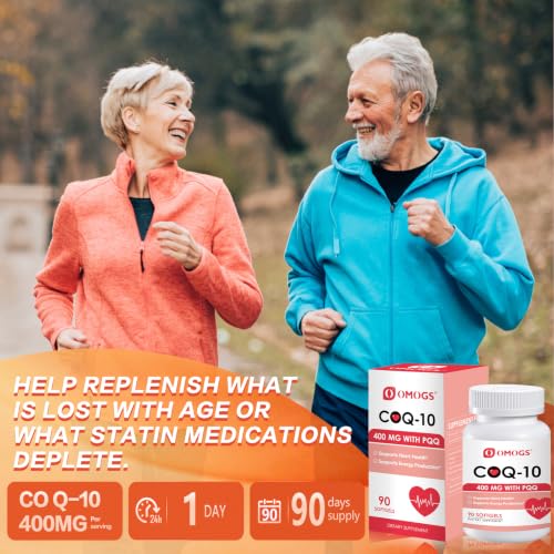 OMOGS CoQ10 400mg Softgels, Coenzyme Q10 High Absorption Supplements Support Heart Health, Cardiovascular Health, Immune System & Cellular Energy Production, Gluten Free, 90 Softgels