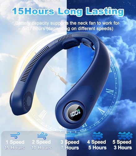 Portable Neck Fan With LED Display, Hands-free 5 Speeds Cooling, Neck Support, Lightweight, Battery Operated, Personal Bladeless Fan Rechargeable, Gift for Women Men, Hot Flashes, Travel, Camping