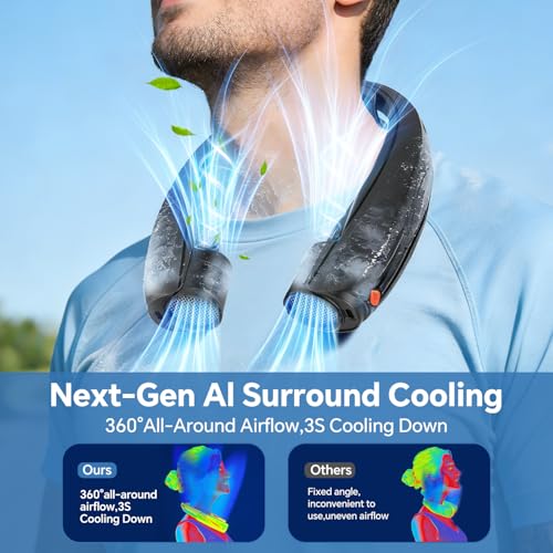 Portable Neck Fan, 6000mAh Rechargeable Personal Fan, 6 Speeds Hands Free Wearable Fan with 360° Surround Airflow, Ideal for Travel, Office, Sports, Home - Gifts for Men Women Dad Mom