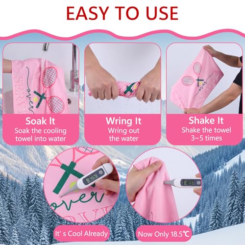 12 Pack Pink Tennis Cooling Towels for Neck and Face 30x9 Inch Tennis Sports Team Gifts Instant Cooling Neck Wraps Ice Towels Bulk for Hot Weather Players Coaches Athletes Camping Yoga
