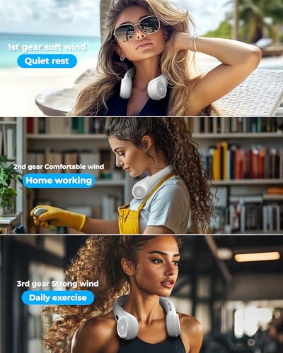 Neck Fan with 4000mAh Rechargeable Battery & LED Display, Portable Personal Cooler for Women/Men, 3-Speed Bladeless 360° Cooling Fans, Stylish Gift for Gym/Travel/Office, White