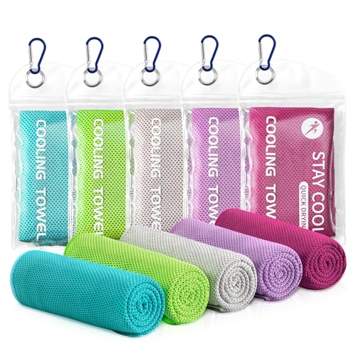 Cooling Towels - 5 Pack Gym Towels, Gym Towel for Working Out, Yoga Towel | Microfiber Breathable Mesh Fabric, Large Size: 40"L × 12"W, Reusable & Easy To Clean, Equipped With Waterproof Storage Pouch