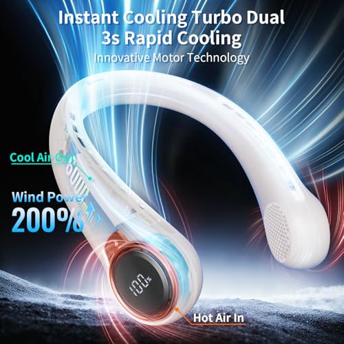 𝟐𝟎𝟐𝟔 𝐔𝐩𝐠𝐫𝐚𝐝𝐞 BNBZ Portable Neck Fan, 6000mAh Rechargeable Fan Blows Cold Air with LED Display, 4 Speeds, 20H Runtime, Quiet Wearable 360° Personal Cooling Fan for Outdoor Travel Work Gym