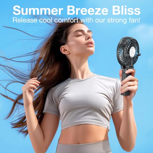VersionTECH. Portable Handheld Fan, Powerful+Durable+180° Foldable, Mini Hand Fans with USB Rechargeable Battery Operated Cooling Accessories for Personal Use, Travel, Office Black