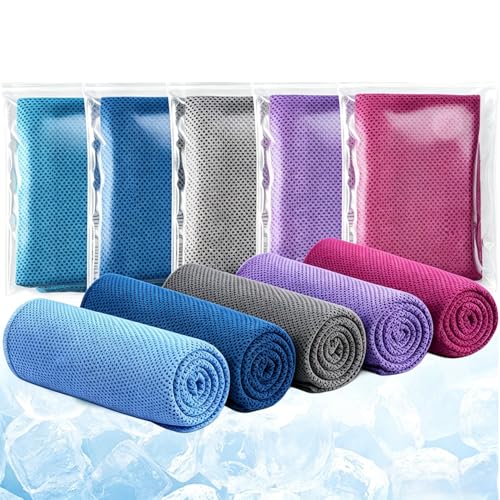5 Pack Cooling Towel 31"x11", Microfiber Gym Towels for Men and Women，Soft Breathable Chilly Towe for Yoga, Running, Workout,Gym, Camping, Fitness, Workout