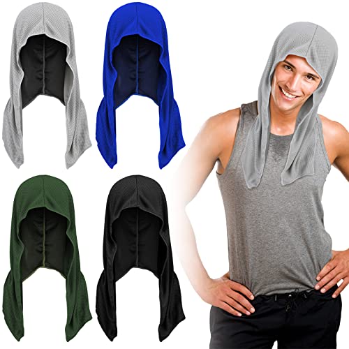 4 Pcs Cooling Towel,Black, Royal Blue, Light Gray, Military Green | Cooling Hoodie Towels for Neck and Face Head Wrap UPF 50 UV Sun Protection for Sport Workout