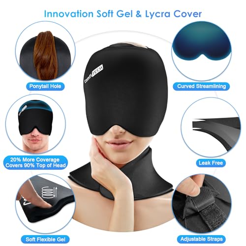 ComfiTECH Cold Cap and Neck Ice Pack Wrap Gel Combo, Care Package for Head and Cervical, Medium | Flexible after Frozen, Cold Cap & Cervical Cold Pack, Relieve Head & Eye, Stiff Neck, Office Tension, Sports Soreness