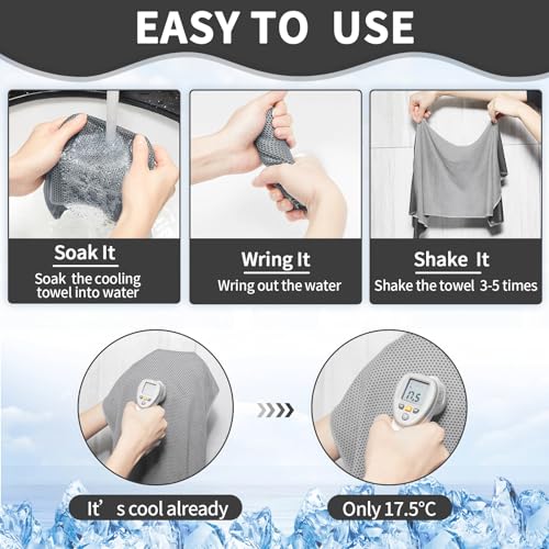 Honoson 10 Pcs Cooling Towel Bulk - Neck & Face Cool Chilly Towels Microfiber Breathable Sport Sweat Rag for Gym, Yoga, Travel, Camping, Running, Outdoor (Grey)