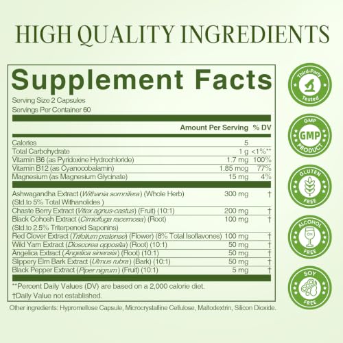 GREENPEOPLE Menopause Supplements for Women, 120 Vegan Capsules Gluten-Free | Menopause Support with Ashwagandha, Chatsberry, Black Cohosh & Red Clover for Hot Flashes, Mood, Sleep & Hormonal Balance