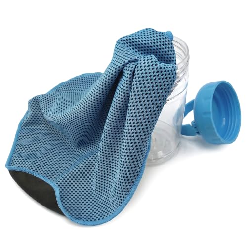 Portable Cold Sweat Towel, Reusable Soft Absorbent Cooling Portable, Soft Breathable Microfiber Towel for Yoga, Gym, Running, 35.5x12 Inch (Lake Blue)